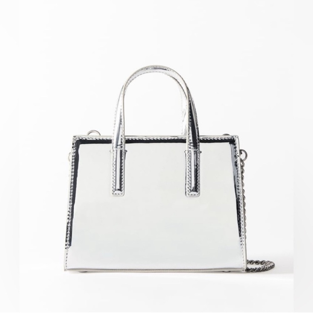 NWOT Zara Metallic Shiny Silver Mini City Bag